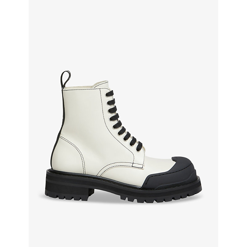 Shop Marni Contrast-stitched Chunky-sole Leather Ankle Boots In Stone White