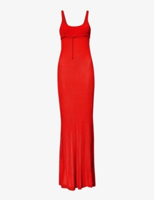 Jacquemus La Robe Maille Oranger Jersey Long Dress In Red