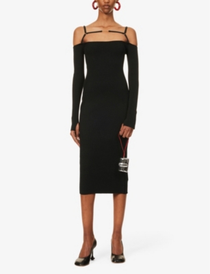 Shop Jacquemus Womens Black La Robe Sierra Square-neck Knitted Midi Dress