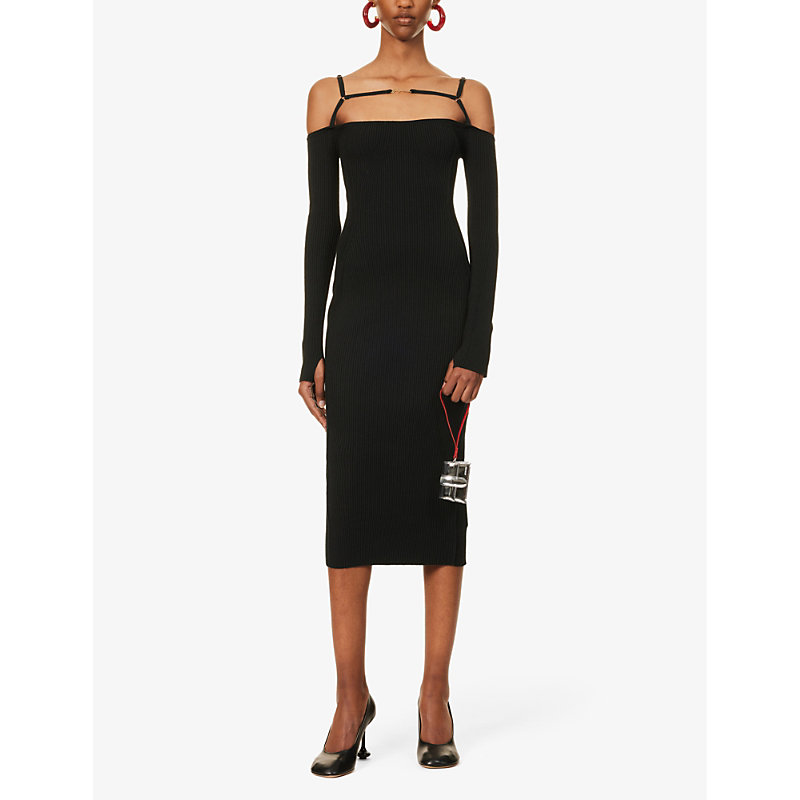 Shop Jacquemus Women's Black La Robe Sierra Square-neck Knitted Midi Dress