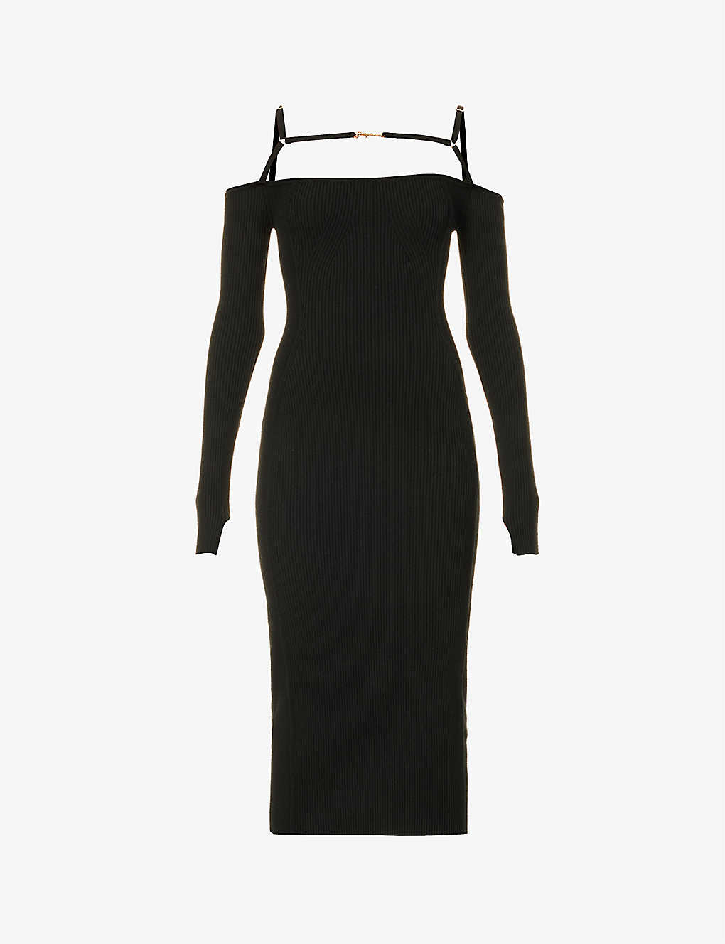Shop Jacquemus La Robe Sierra Square-neck Knitted Midi Dress In Black