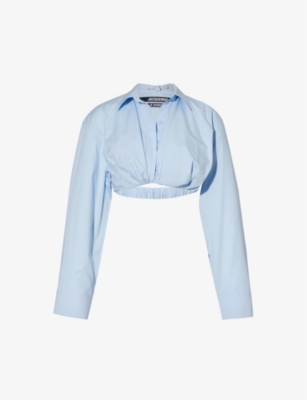 JACQUEMUS JACQUEMUS WOMENS LIGHT BLUE LA CHEMISE BAHIA COURTE CROPPED STRETCH-COTTON SHIRT