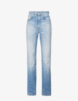 JACQUEMUS JACQUEMUS WOMEN'S LIGHT BLUE/TABAC LE DE NÎMES BRAND-PATCH STRAIGHT-LEG MID-RISE JEANS