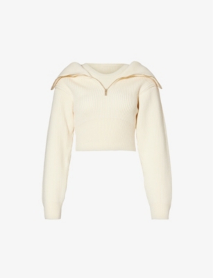 Jacquemus La Maille Risoul Cropped Wool Jumper In Off-white