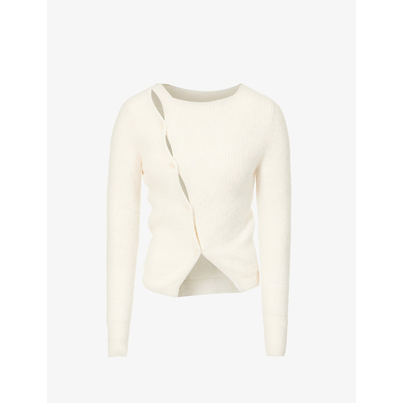 Jacquemus Womens White Le Maille Pau Asymmetric-front Knitted Top