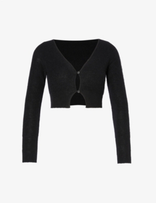 Jacquemus Womens Black Le Cardigan Alzou Cropped Mohair Wool-blend Knitted Cardigan