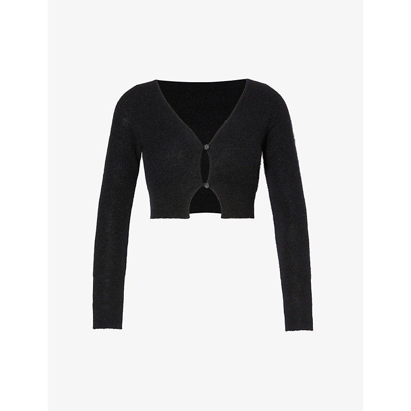 Jacquemus Womens Black Le Cardigan Alzou Cropped Mohair Wool-blend Knitted Cardigan
