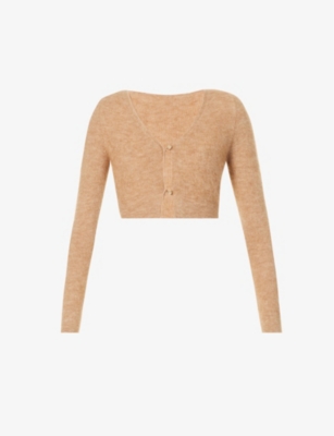 Jacquemus Le Cardigan Alzou Cropped Mohair Wool-blend Knitted Cardigan In Light Brown