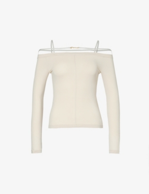 Jacquemus Sierra Strappy Off-the-shoulder Long-sleeve T-shirt In Beige