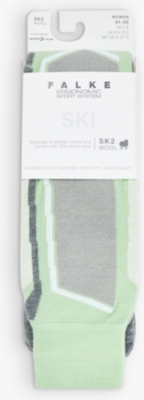 Falke Ergonomic Sport System Womens 7378 Quiet Green Sk2 Intermediate Contrast-panel Wool-blend Knee In Multi
