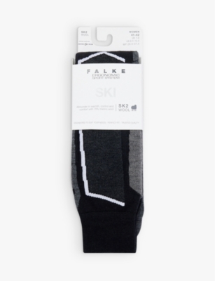 Falke Sk2 Intermediate Contrast-panel Wool-blend Knee-length Socks In 3010 Black Mix