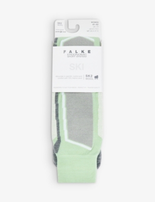 Falke Sk2 Intermediate Contrast-panel Wool-blend Knee-length Socks In 7378 Quiet Green