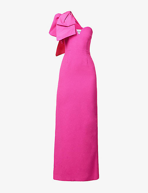 REBECCA VALLANCE: Cecily bow-embellished stretch-recycled polyester maxi dress