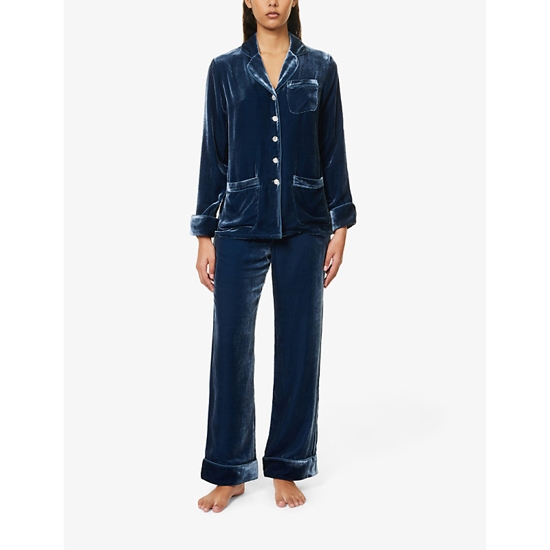 Shop Olivia Von Halle Women's Steel Coco Regular-fit Rayon And Silk-blend Pyjama Set