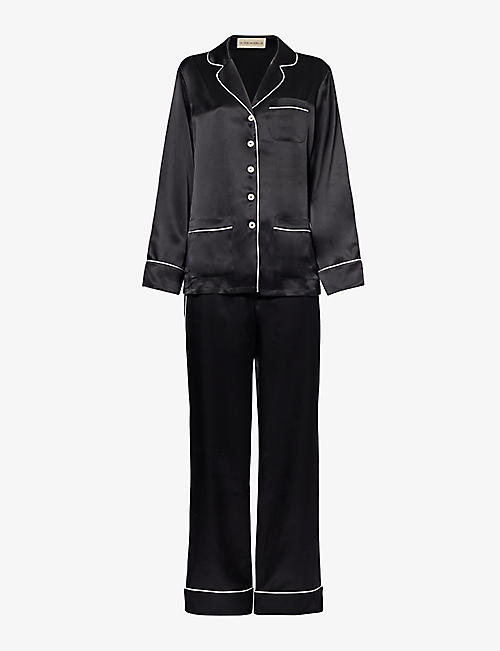 OLIVIA VON HALLE: Coco contrast-piping silk pyjama set