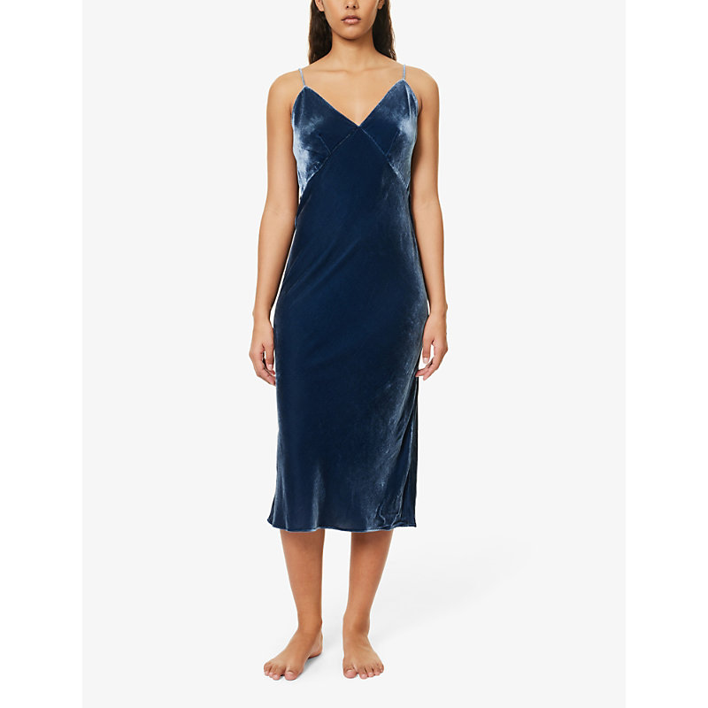 Shop Olivia Von Halle Women's Steel Issa Velvet Nightdress In Blue