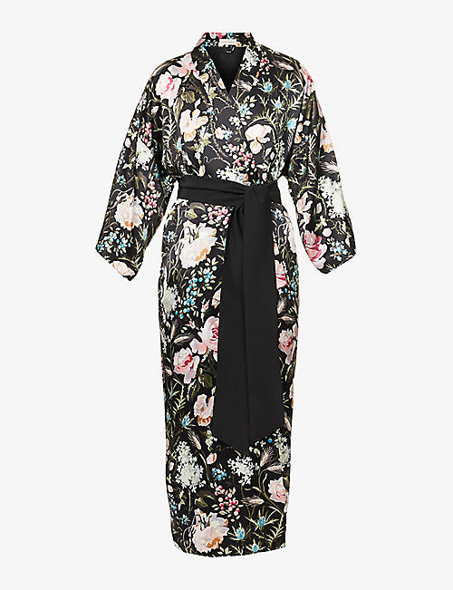 OLIVIA VON HALLE: Queenie floral-pattern silk robe