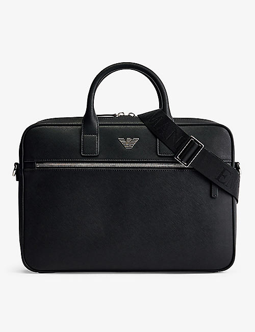 EMPORIO ARMANI: Logo-plaque recycled-leather briefcase