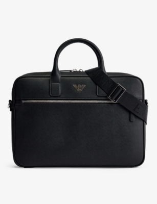 EMPORIO ARMANI - Logo-plaque recycled-leather briefcase | Selfridges.com