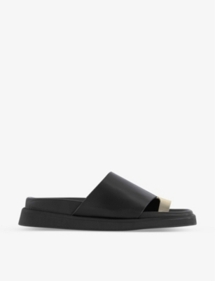 Shop Alohas Square-toe Leather Sandals In Black