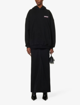 Shop Balenciaga Women's Black/white Logo-print Oversized-fit Cotton-jersey Hoody
