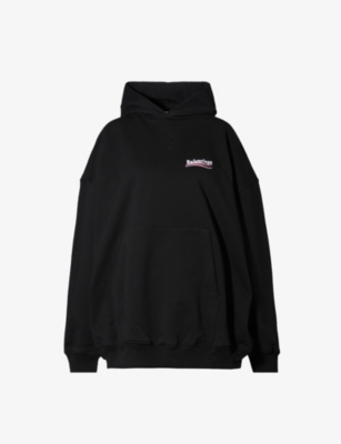 Balenciaga Embroidered Printed Cotton-jersey Hoodie In Black/white