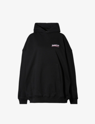 Shop Balenciaga Logo-print Oversized-fit Cotton-jersey Hoody In Black/white