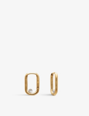 RACHEL JACKSON: Stellar 22ct yellow gold-plated sterling-silver and pearl huggie earrings