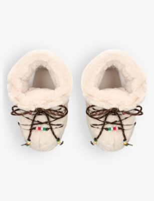 Moon Boot Icon Low Embellished Faux-fur And Suede-trimmed Shell Snow Boots In Cream