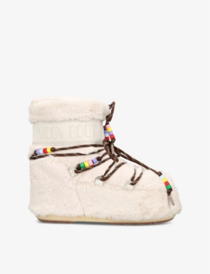 Moon Boot Icon Low Embellished Faux-fur And Suede-trimmed Shell Snow Boots In Cream