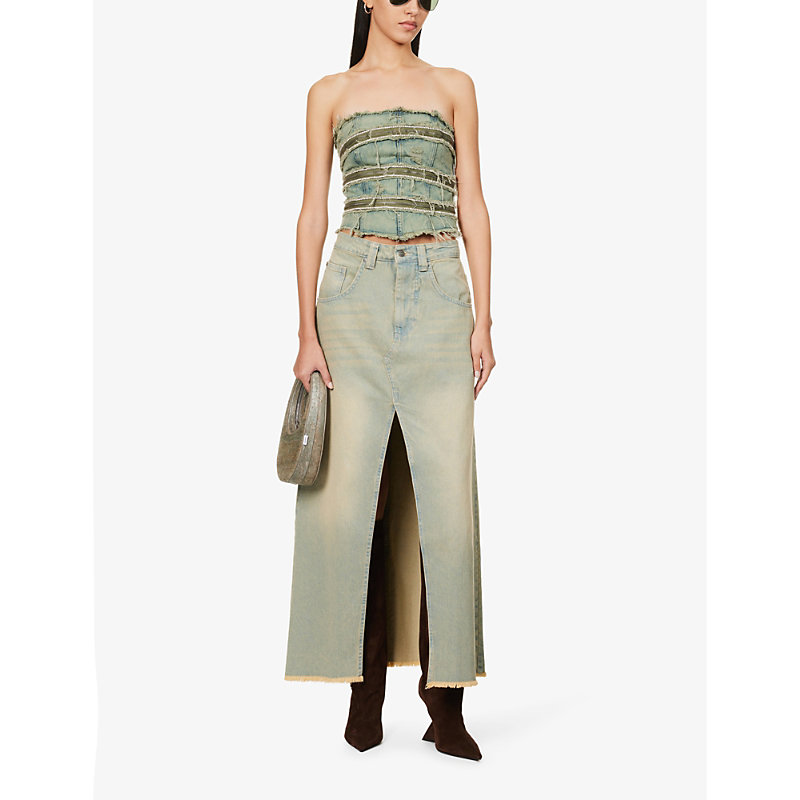 Shop Jaded London Colossus Faded-wash Denim Maxi Skirt In Blue