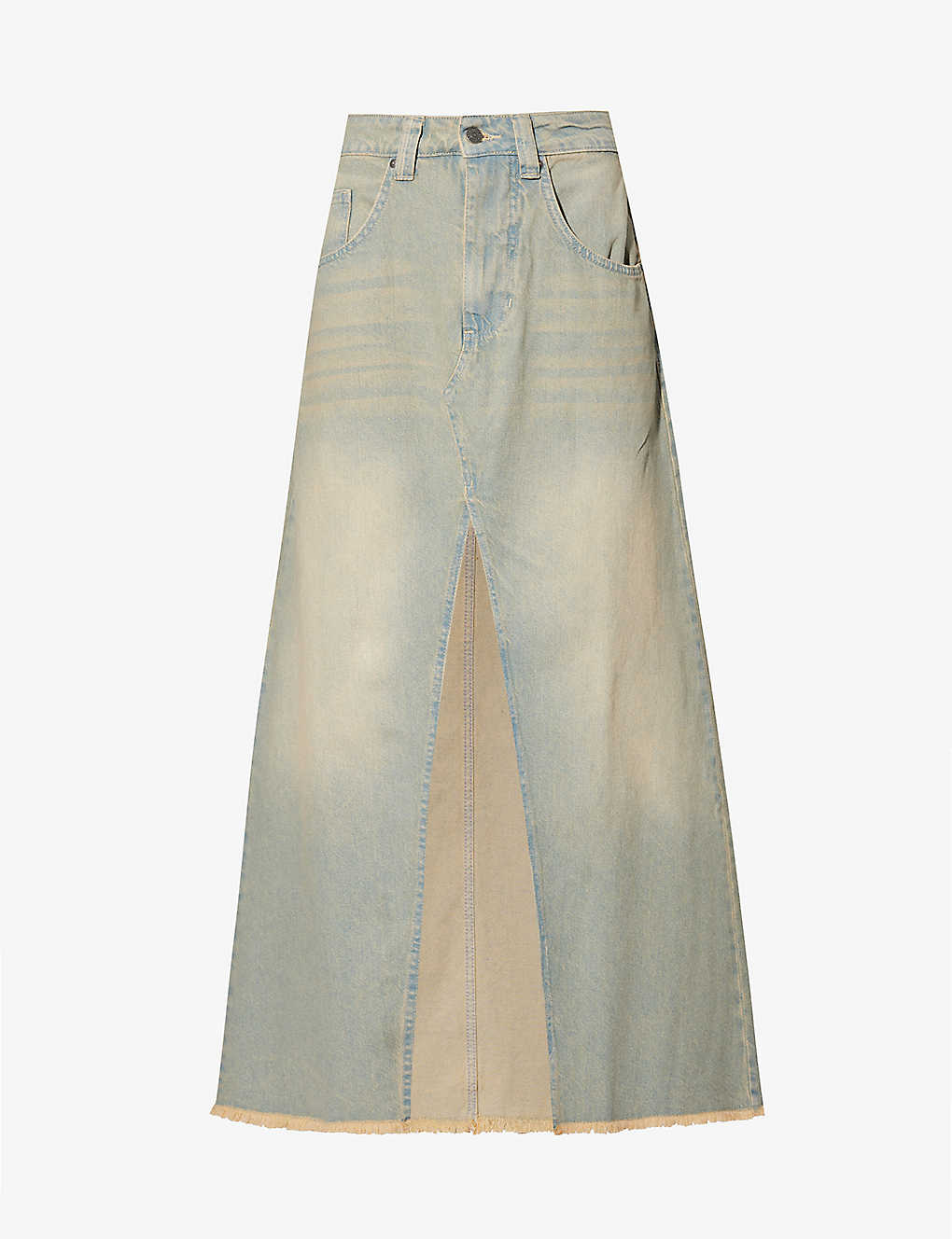 Jaded London Womens Light Wash Colossus Faded-wash Denim Maxi Skirt In Blue