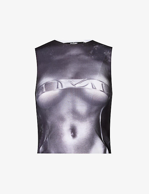 JADED LONDON: Illusion graphic-print stretch-woven top