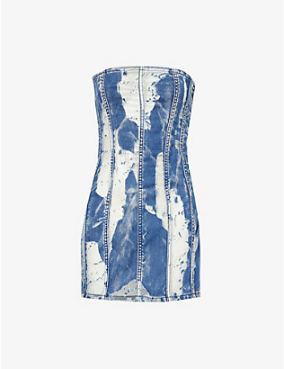 JADED LONDON: Contrast-panel sleeveless denim-blend mini dress