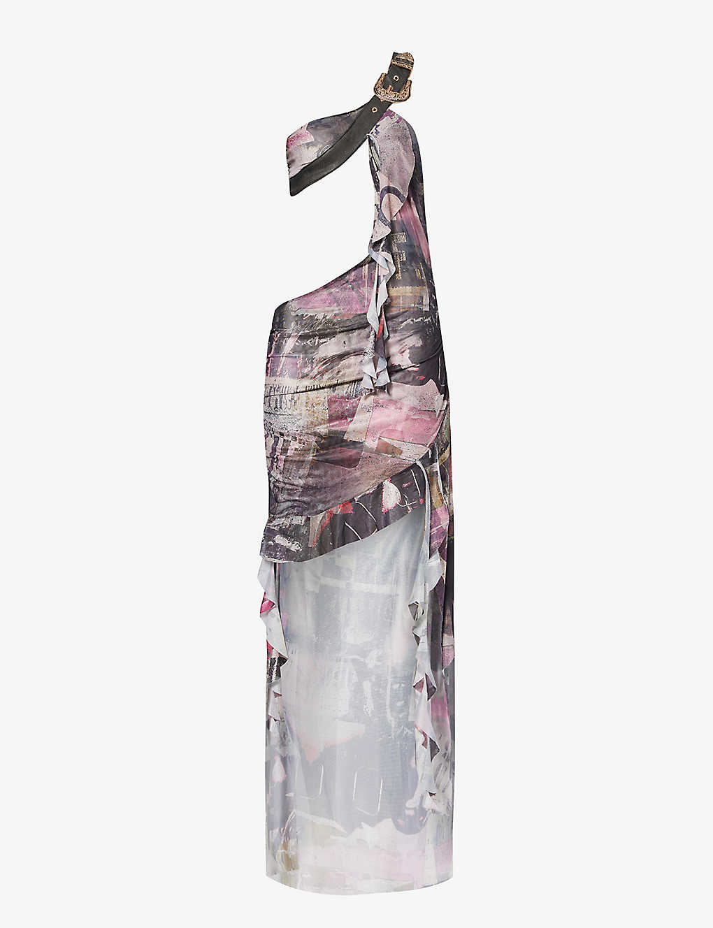 Jaded London Asymmetrical Cut-out Stretch-woven Maxi Dress In Pink/black Multi