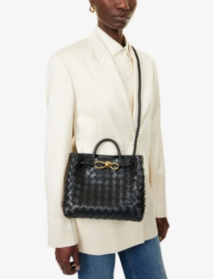 Bottega Veneta Womens Black-m Brass-black Andiamo Leather Top-handle Bag