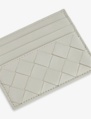 Shop Bottega Veneta Agate Grey-gold Intrecciato Leather Card Holder