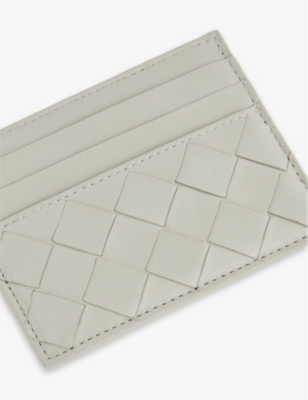 Bottega Veneta Agate Grey-gold Intrecciato Leather Card Holder In Agate Grey-gold