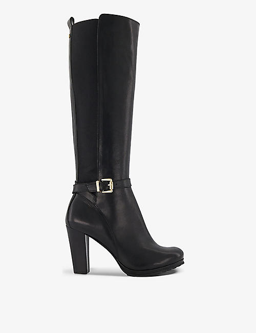 DUNE: Sareena buckle-embellished knee-high leather boots