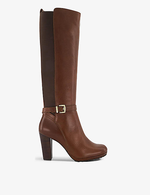 DUNE: Sareena buckle-embellished knee-high leather boots