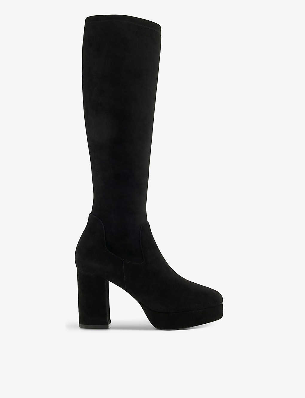 Dune Womens Black-micro Fibre Sassy Woven Knee-high Platform Boots