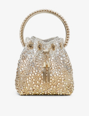 Jimmy Choo Bon Bon Hotfix Crystal Top-handle Bag In Gold Silver