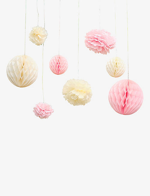 GINGER RAY: Textured paper hanging decorations pack of eight