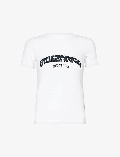 BALENCIAGA: Logo-embroidered crewneck stretch-cotton T-shirt