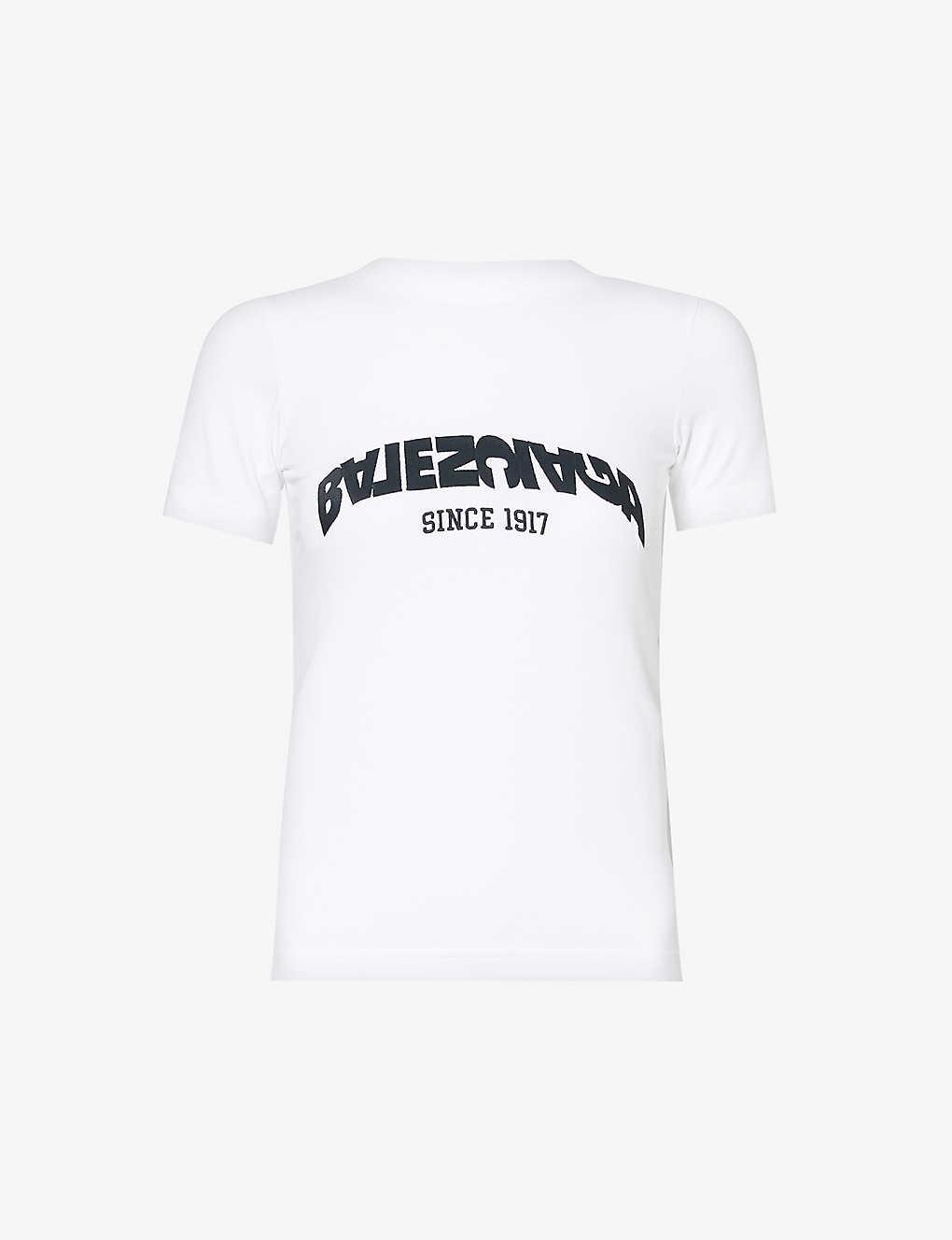 Balenciaga Logo-embroidered Crewneck Stretch-cotton T-shirt In White/black