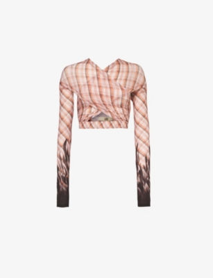 Shop Knwls Anti-cross Graphic-print Stretch-woven Top In Pink