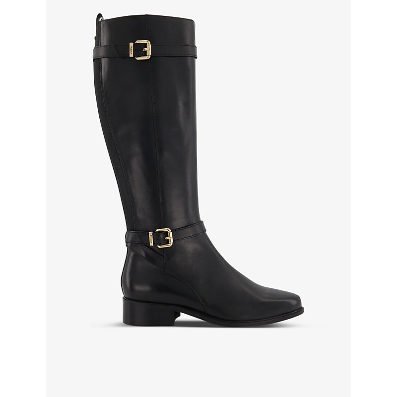 Dune Womens Black-leather Tepi Side-buckle Leather Knee-high Boots