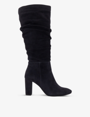 Dune Womens Navy-suede Stigma Rouched Suede Knee-high Boots