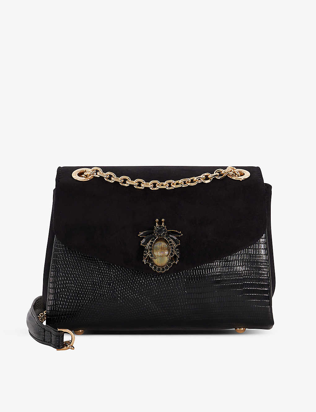 Dune Womens Black-synthetic Dusk Bug-embellished Faux-leather Handbag