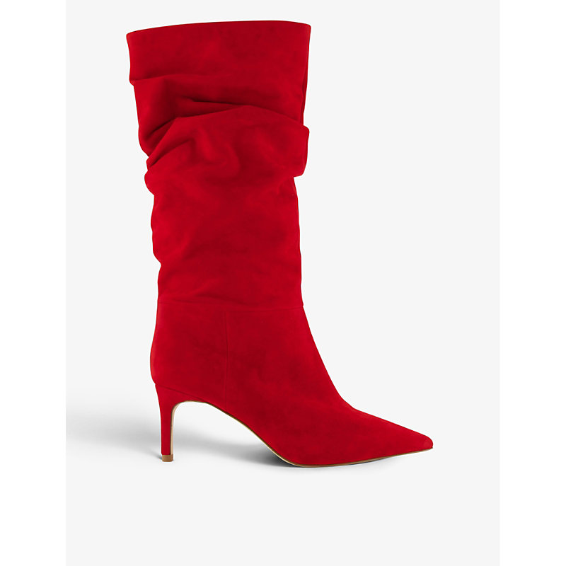 Dune Womens Red-suede Slouch Ruched Suede Calf-length Boots
